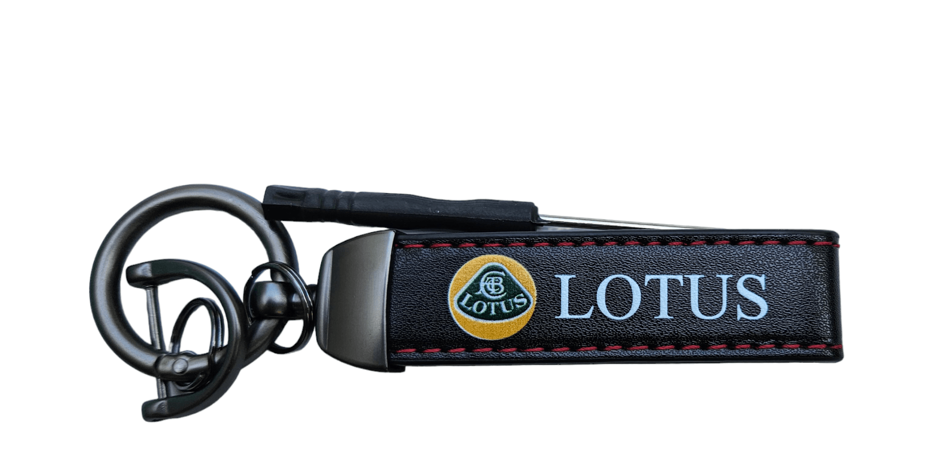 Black leather look keychain strap for Lotus car